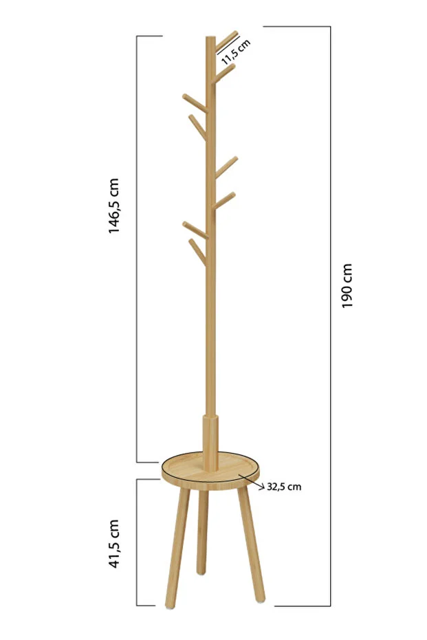 Bambu Portmanto Askılık Vestiyer Tablalı 8'li Ayaklı Askılık Ahşap Elbise Askısı